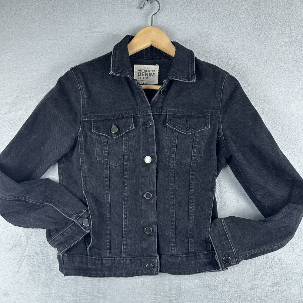 Zara Authentic Denim Jacket Women's Size Small Chest Pockets Black